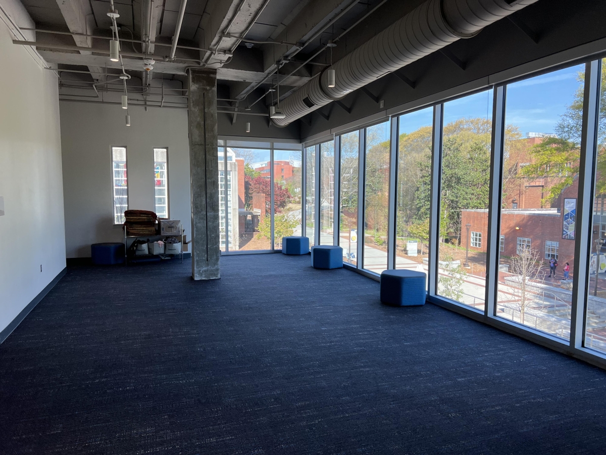 Room with floor to ceiling windows